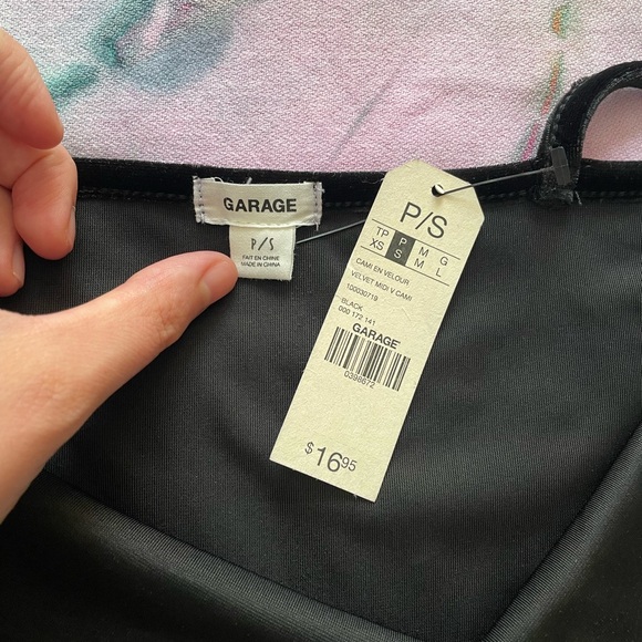 π2/$20 | NWT Garage Black Velvet Midi V Cami Tank Top | Size S - Picture 6 of 9
